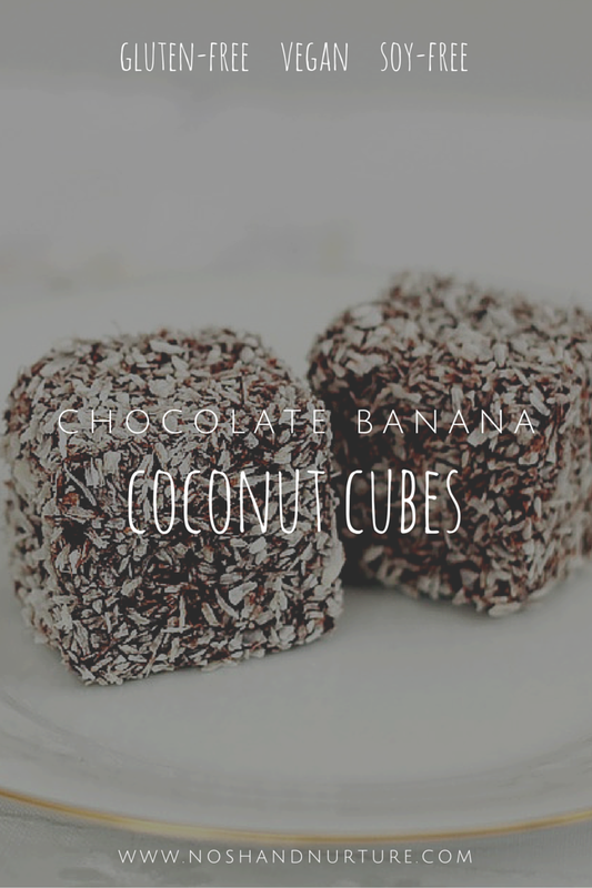 Chocolate Banana Coconut Cubes | Sweetened With Dates | Nosh and Nurture