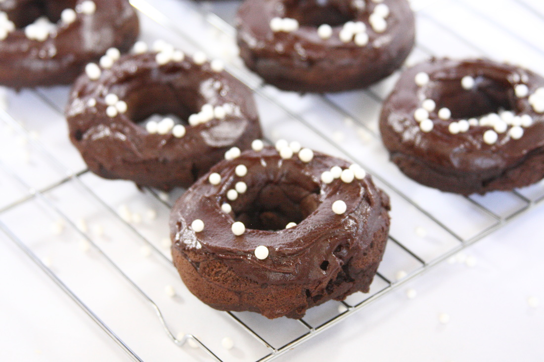 Gluten Free Vegan Double Chocolate Frosted Cake Donuts | Nosh and Nurture