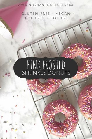 Pink Frosted Rainbow Sprinkle Donuts | Gluten Free | Vegan | Dye Free | Nosh and Nurture
