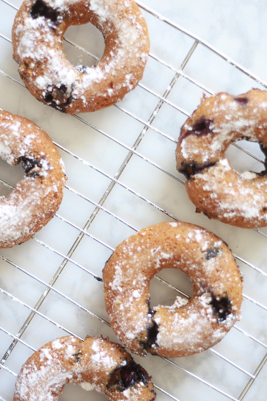Gluten Free Powdered Blueberry Donuts | Nosh and Nurture